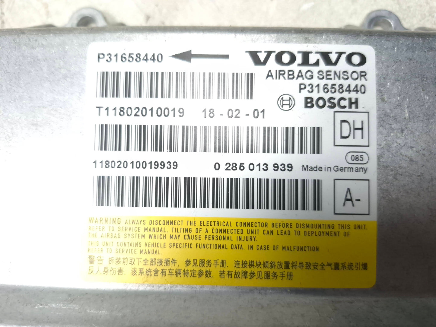 2011 - 2018 Volvo S60 Air Bag SRS Control Module Computer OEM