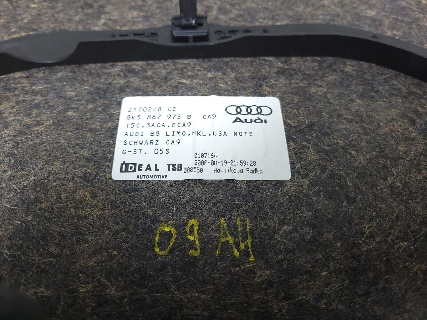 2009 - 2012 Audi A4 S4 Sedan Trunk Lid Interior Cover Trim Panel 8k5867975b OEM