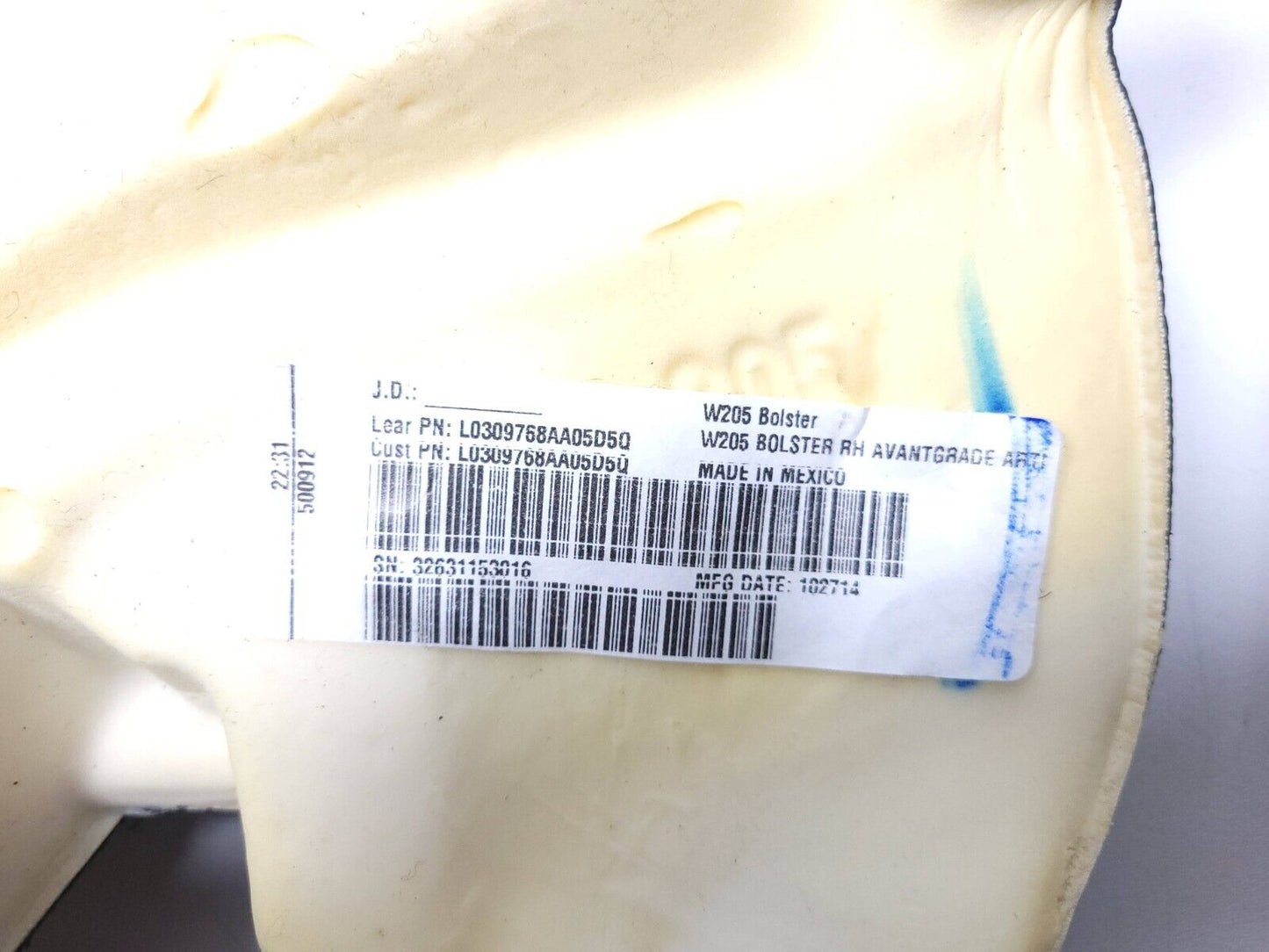 2015-2020 Mercedes C300 W205 Sedan Rear Seat Bolster Passenger Side Right OEM