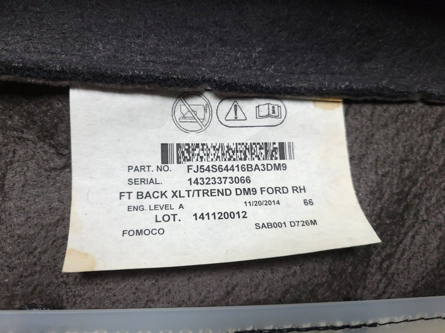 13 14 15 16 Ford Escape Front Passenger Seat Upper Cushion OEM