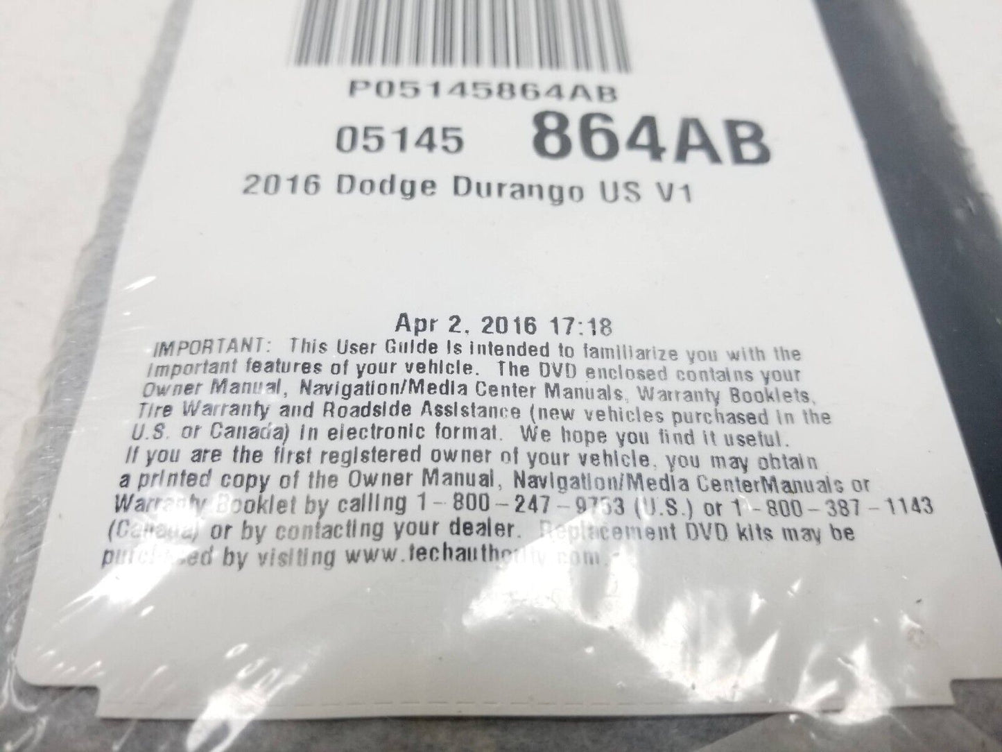 16 - 22 Dodge Durango Owner's Manual 05145864ab OEM