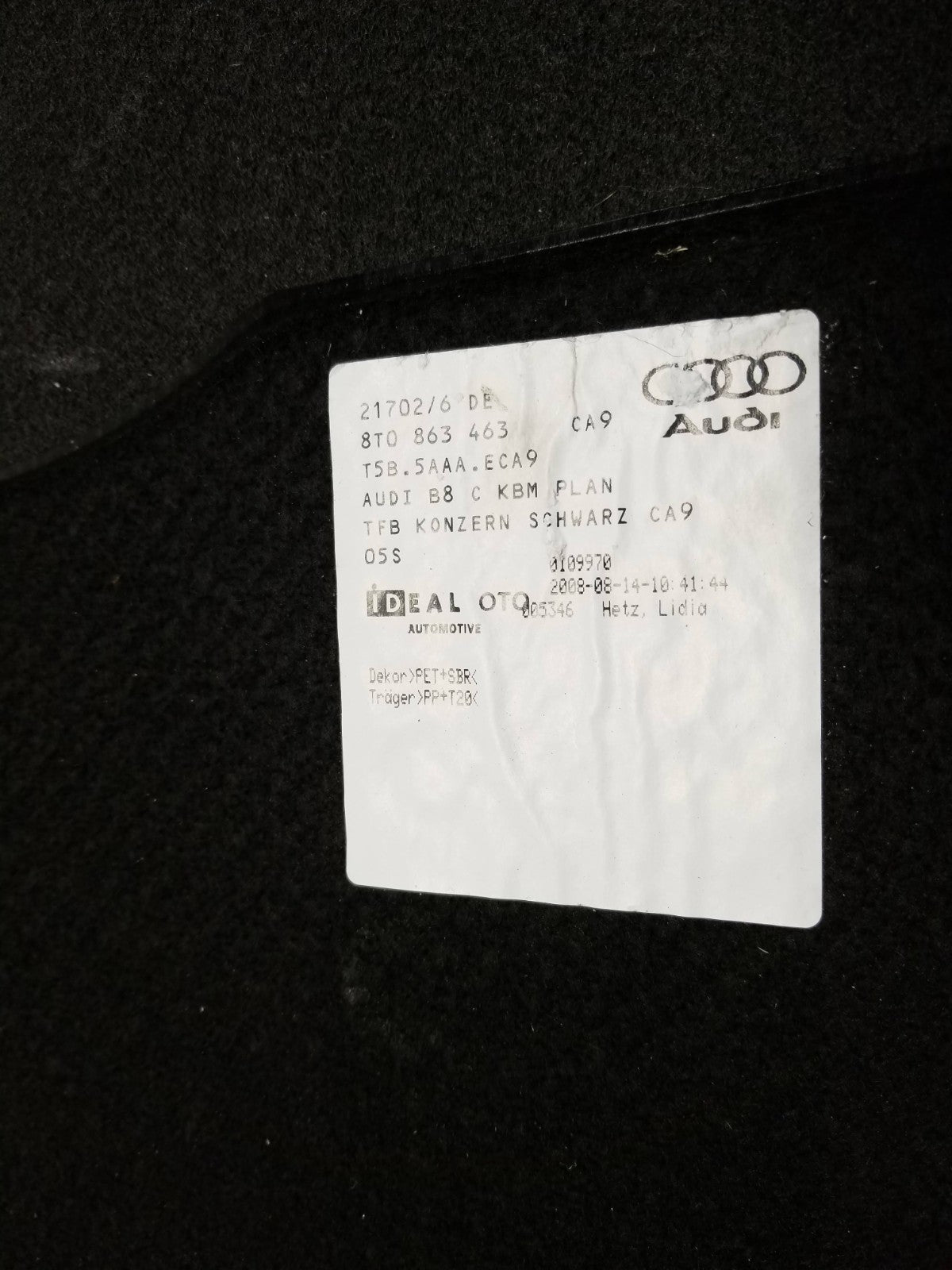 2009 - 2016 Audi A4 S4 Sedan Cargo Floor Lid Spare Cover Floor OEM