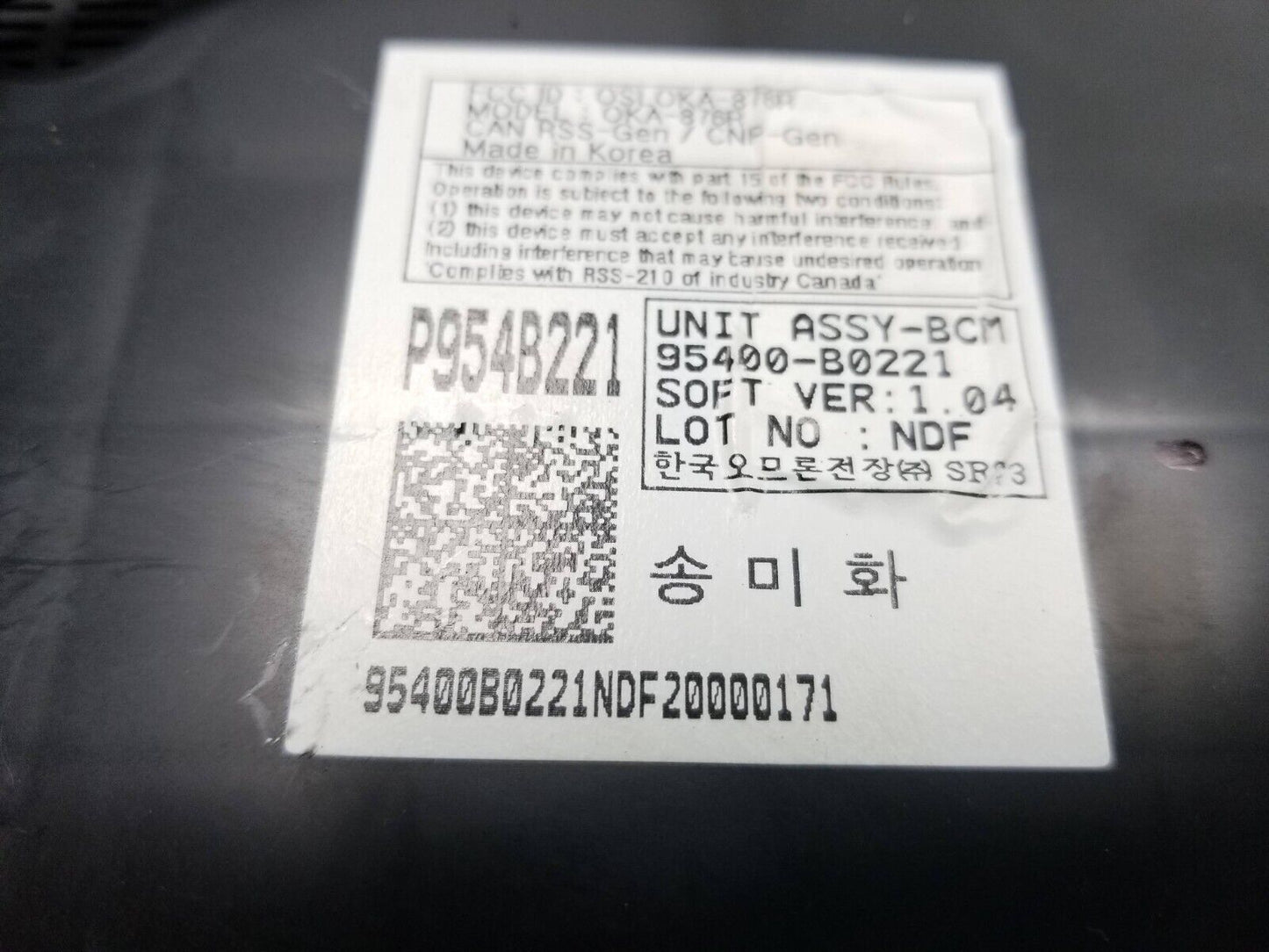 17 18 Kia Forte Bcm Body Control Module 95400-b0221 OEM 49k Miles
