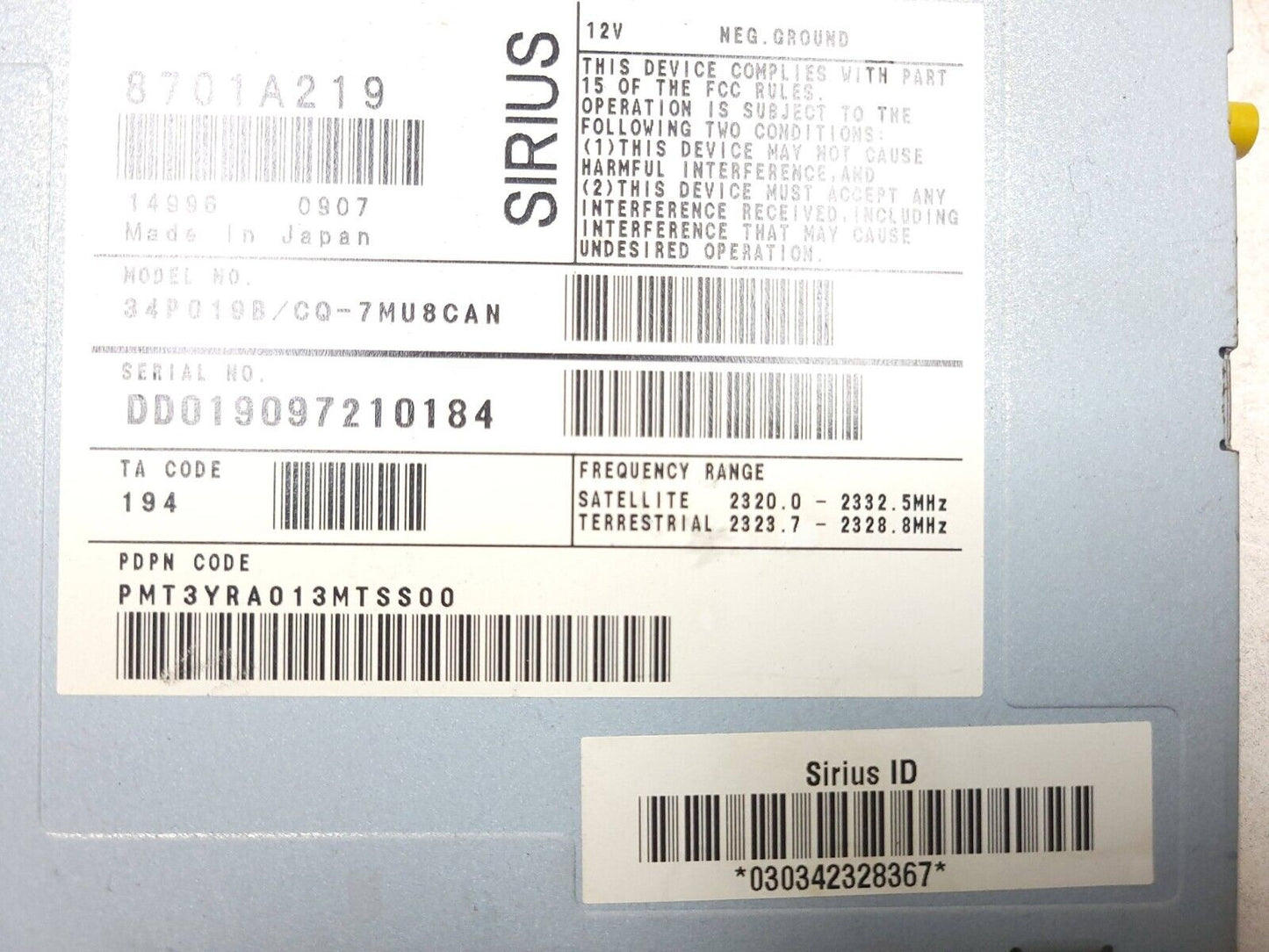2007 - 2013 Mitsubishi Outlander X Sirius Satellite Radio Receiver Module  OEM