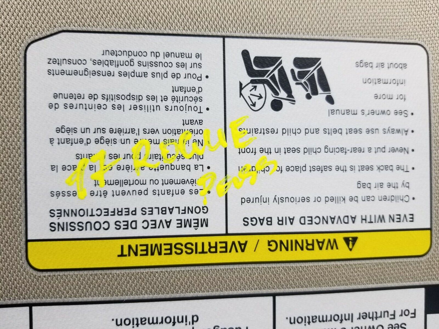 16 17 18 19 Nissan Rogue Passenger Right Sun Visor OEM