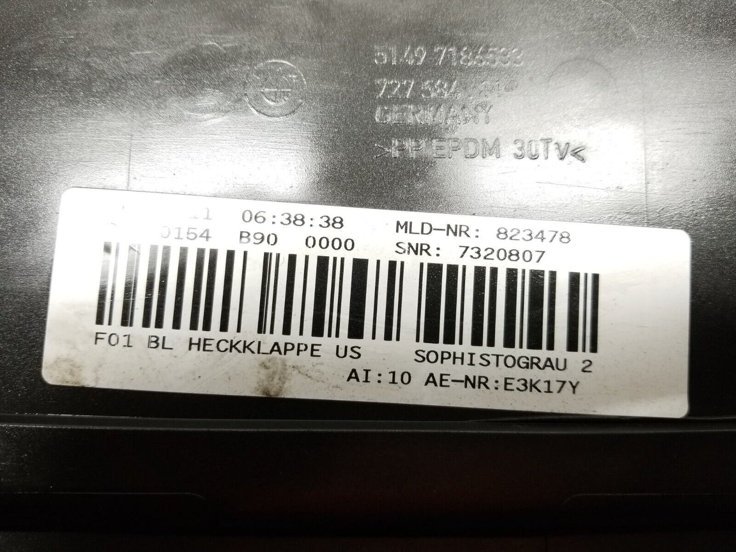 09 10 11 12 BMW 750li F02 Trunk Lid License Plate Panel Trim Finisher Cover OEM