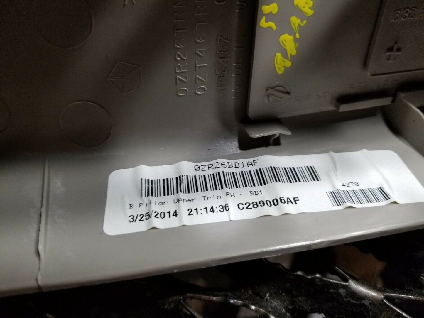 14 2014 Dodge Grand Caravan Center Upper B Pillar Trim Cover Passenger Side OEM