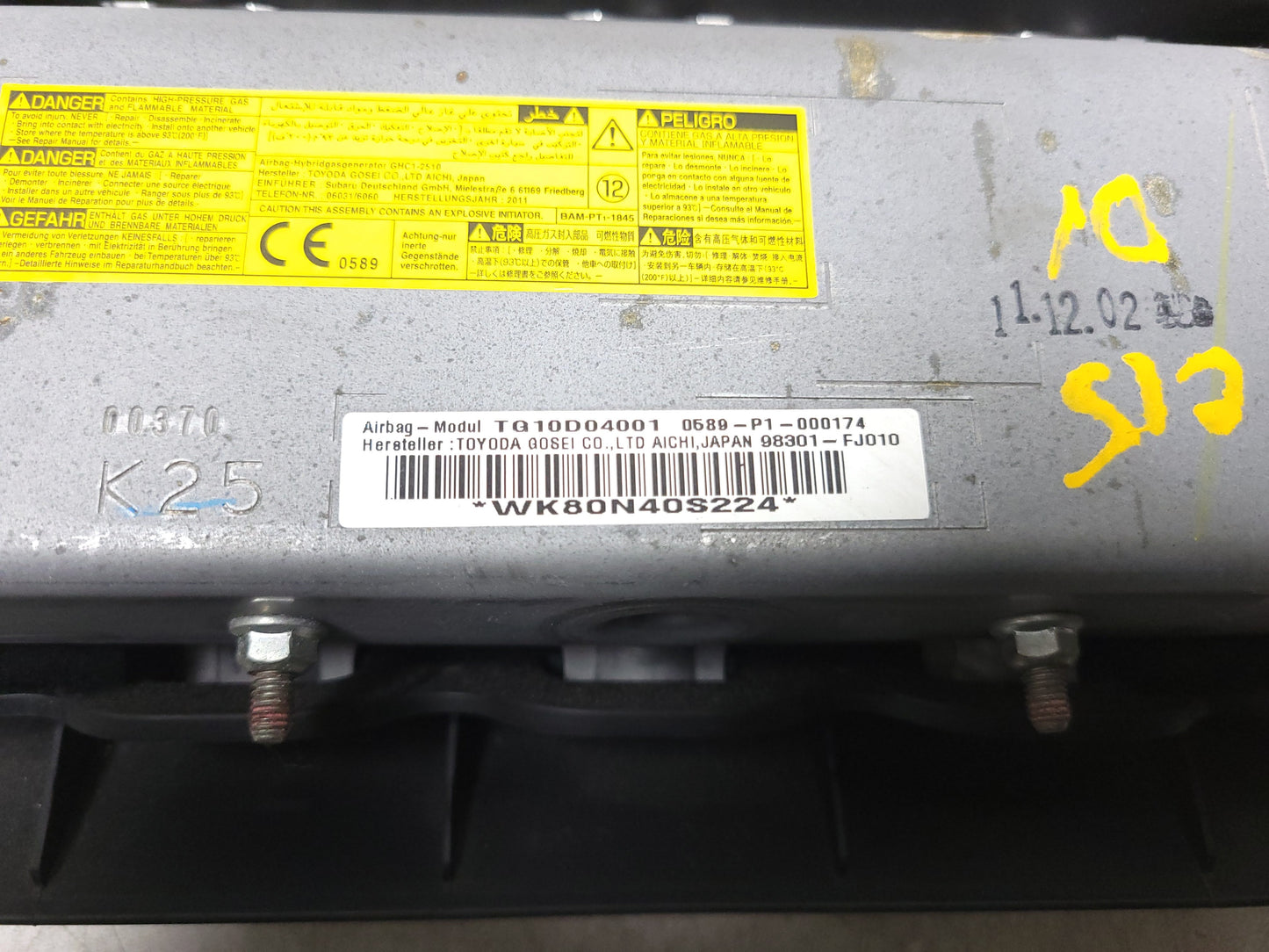 12-15 Subaru Impreza Dash Knee Driver Side Airbag SRS Air Bag OEM