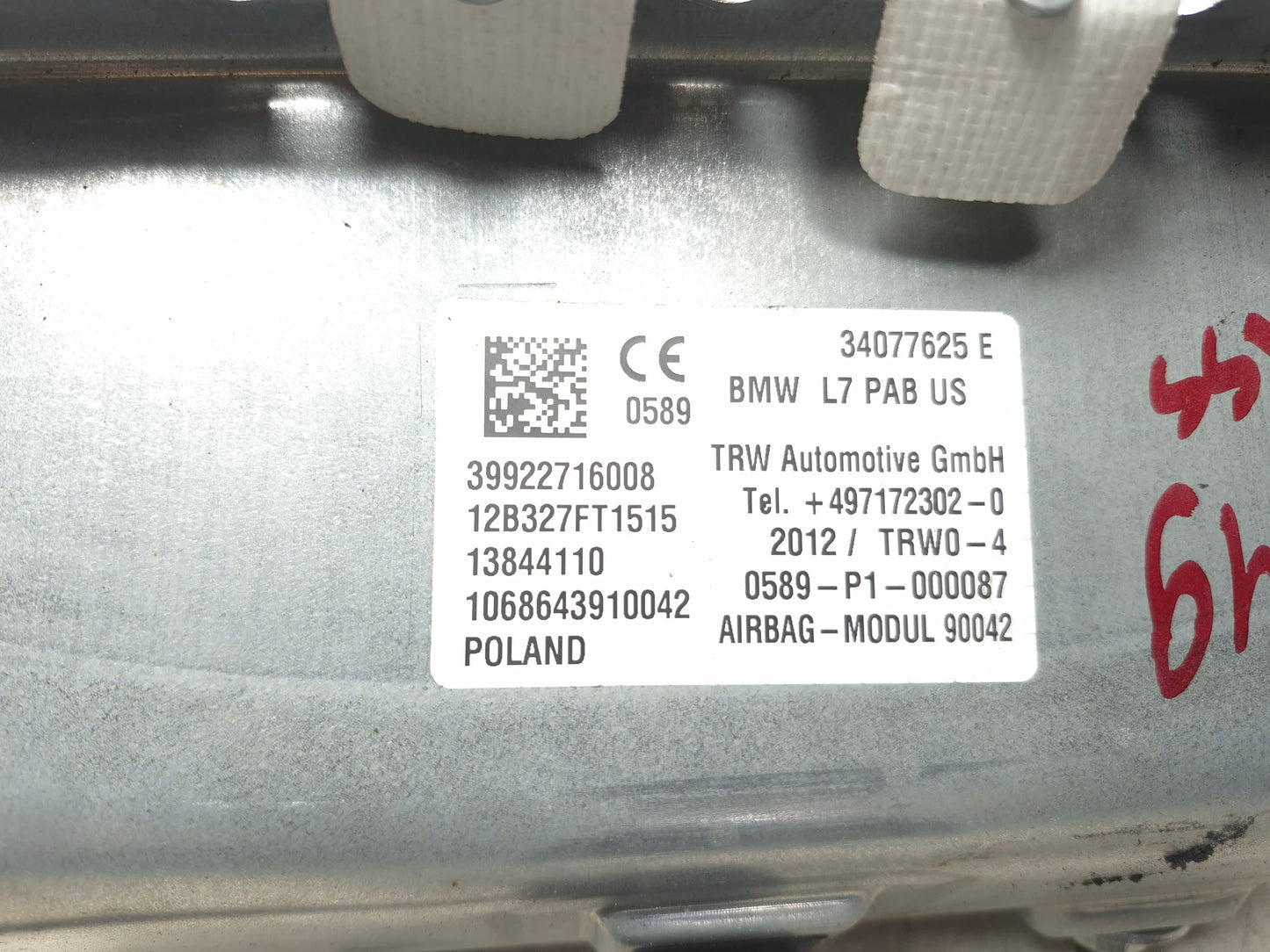 2013 BMW 328iX Dash Dashboard Air Bag SRS Airbag Right Passenger OEM