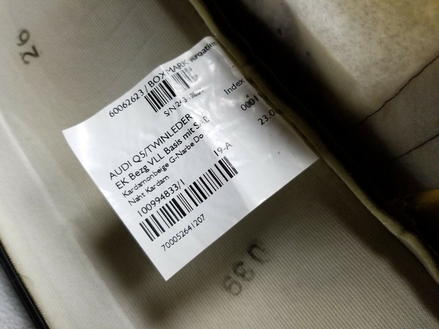 2012 Audi Q5 Front Driver Seat Upper Cushion OEM