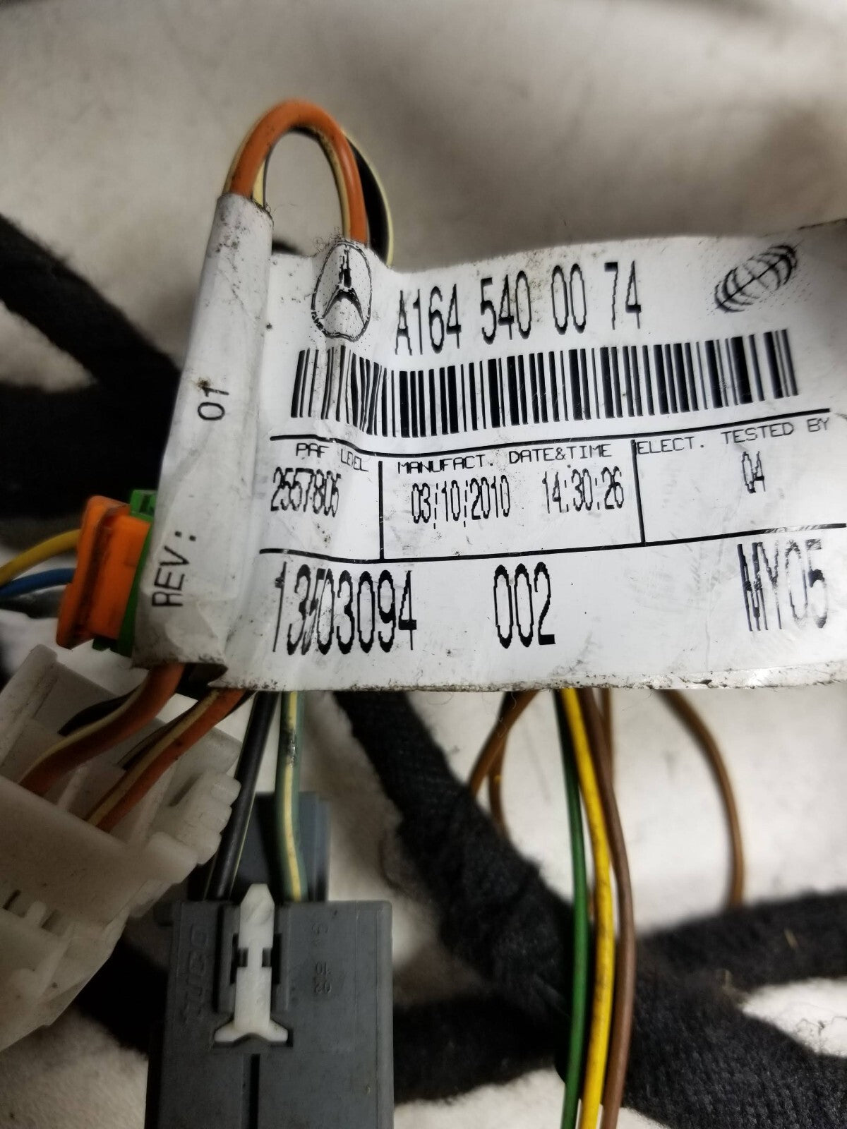 2010 Mercedes R350 Front Passenger Seat Wire Harness A1644406113 OEM