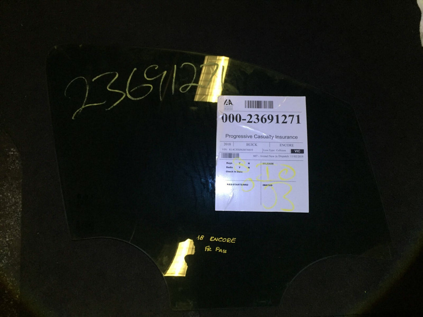 2018 Buick Encore Front Door Window Glass Passenger Side OEM
