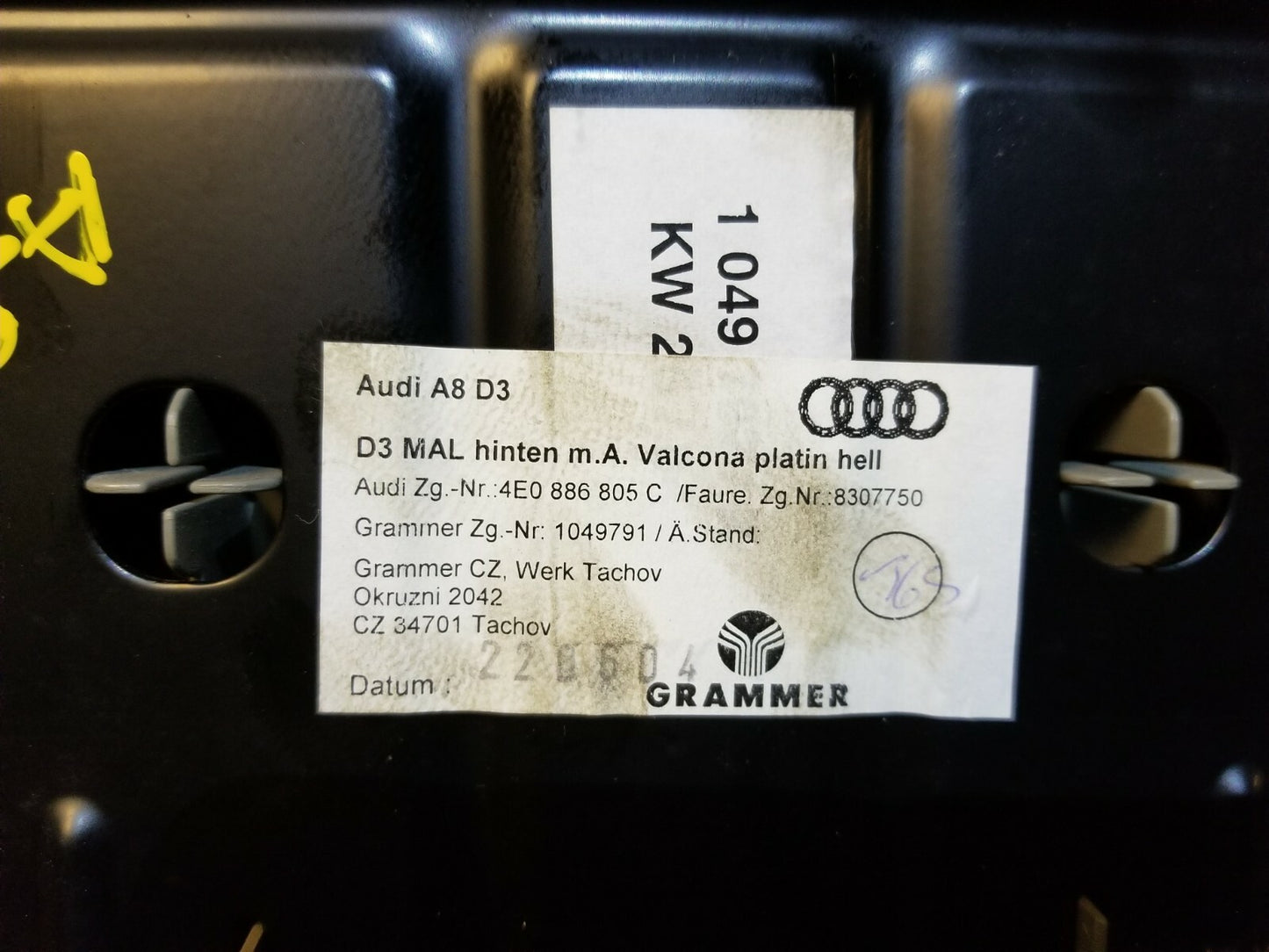 2005 Audi A8 Rear Seat Armrest W/ Cup Holder OEM
