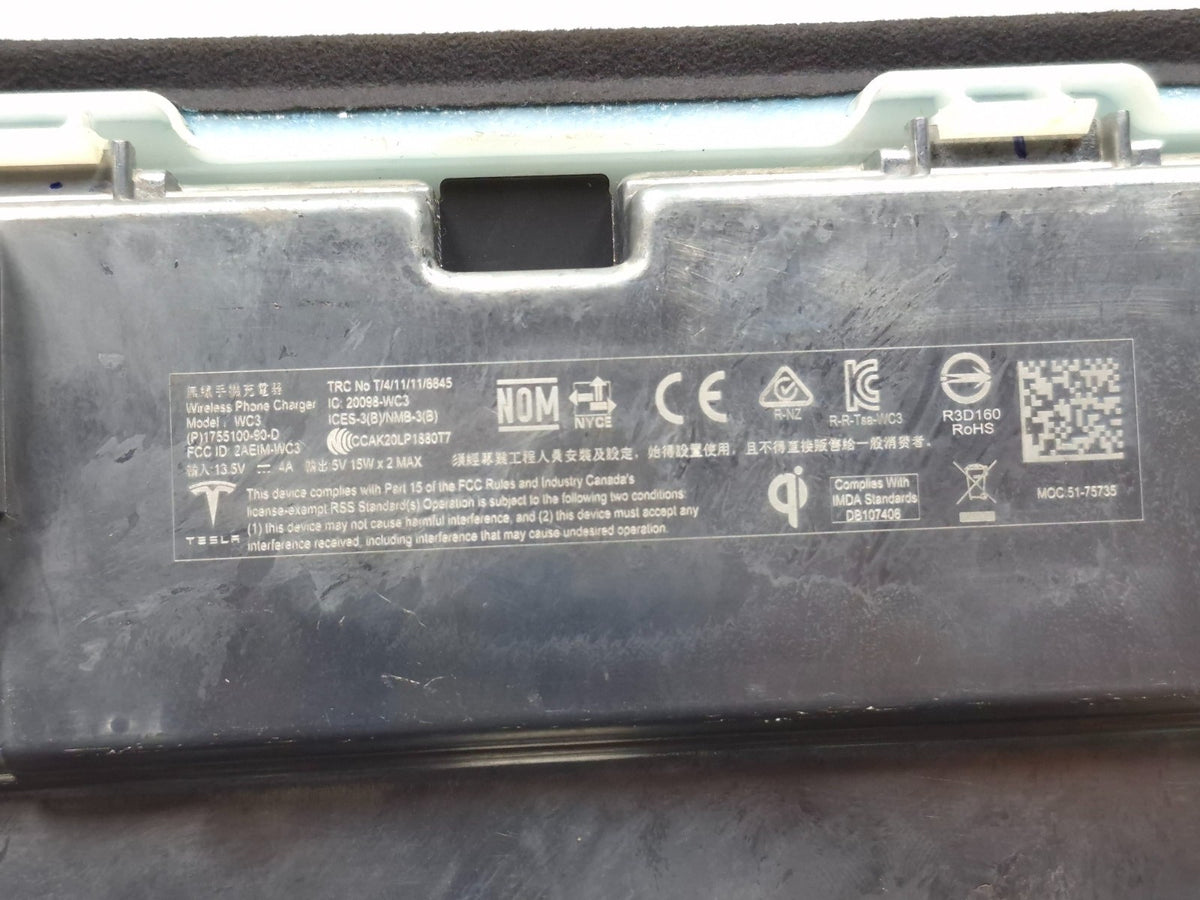 2022 Tesla Model 3 Center Console Trim W/ Wireless Phone Charger OEM