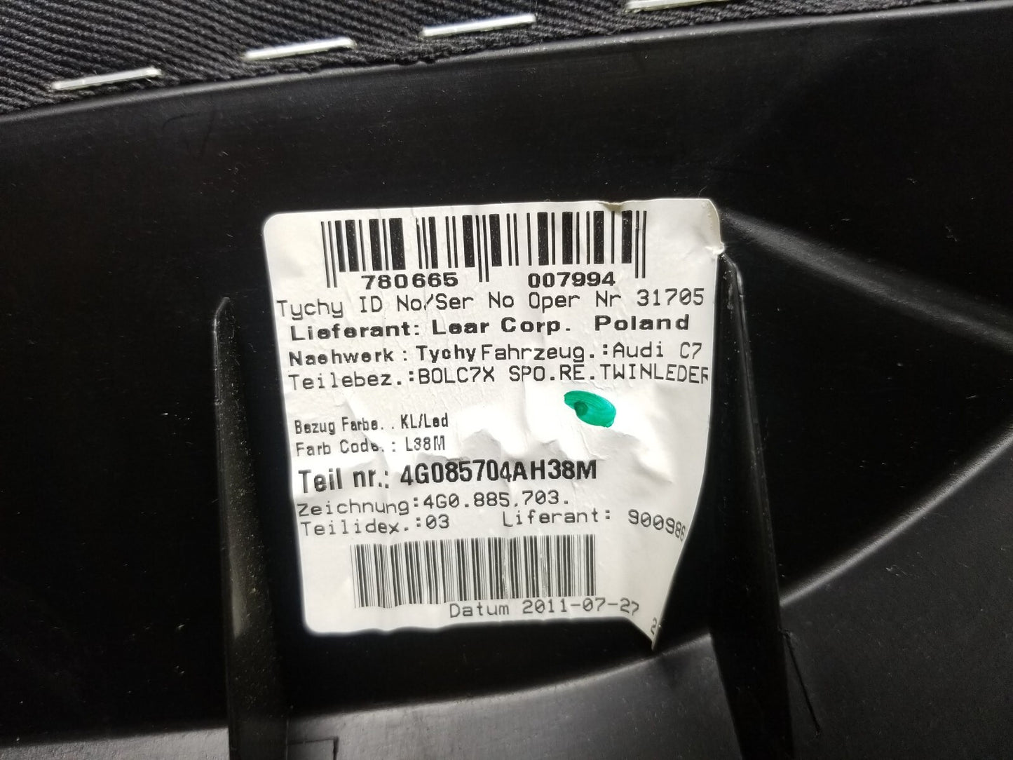 2012 Audi A7 Rear Right Passenger Side Seat Bolster Cushion OEM