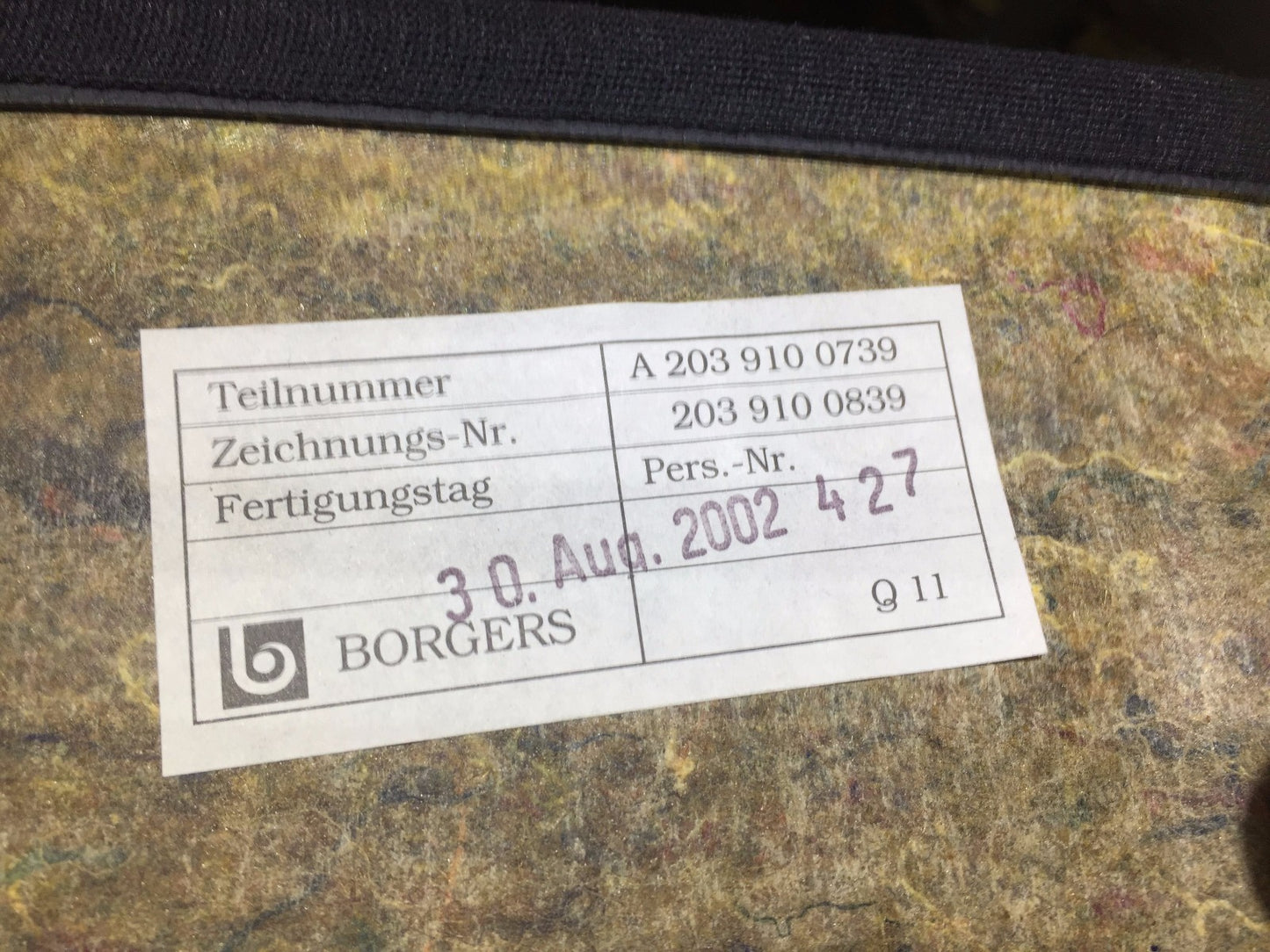 03 04 05 06 Mercedes C230 W203 Coupe Front Driver Seat Back Cover Black OEM