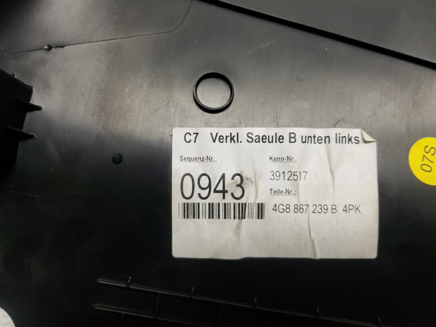 2012 Audi A7 Quattro Lower B Pillar Trim Cover OEM 4g8867239