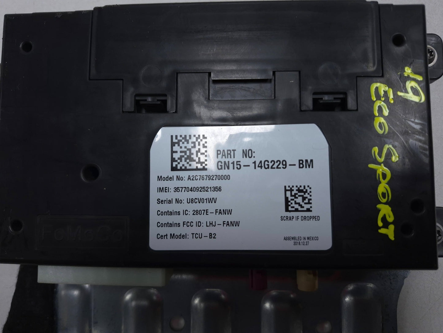 2019 Ford Ecosport Telematics Computer Module OEM