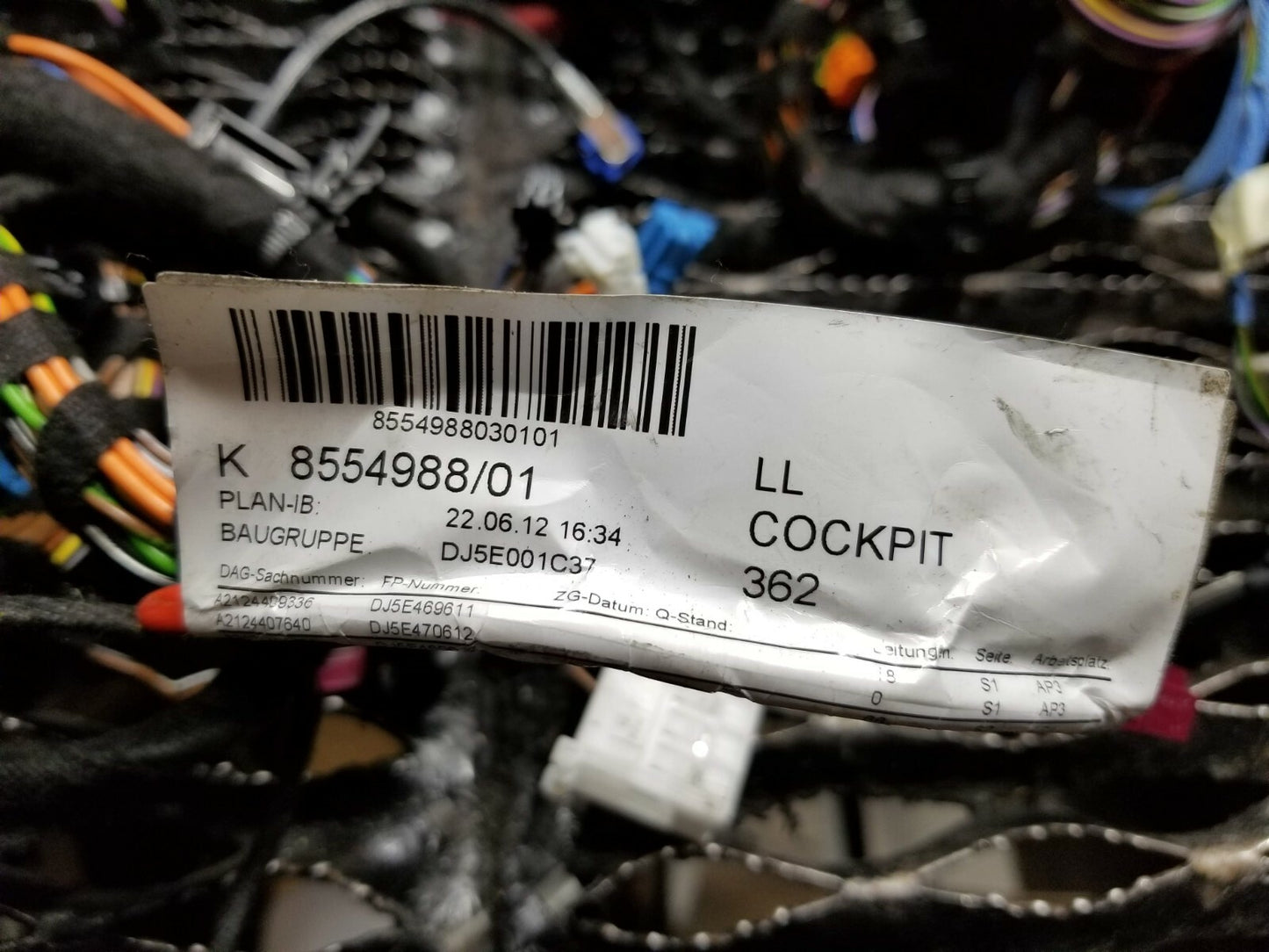 2013 Mercedes W212 E350 Rear Interior Body Wire Harness OEM