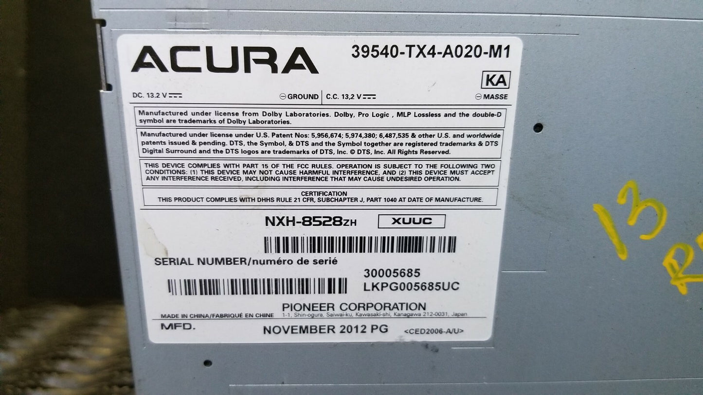 13 14 15 Acura RDX Dvd Cd Navigation Satellite Radio Media Receiver OEM