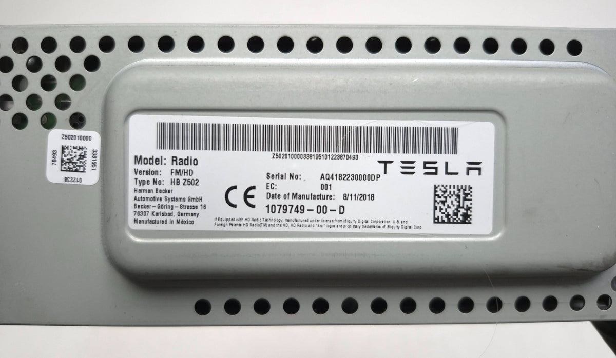2018 Tesla Model 3 FM Hd Radio Receiver Control Module 1079749-00-d OEM