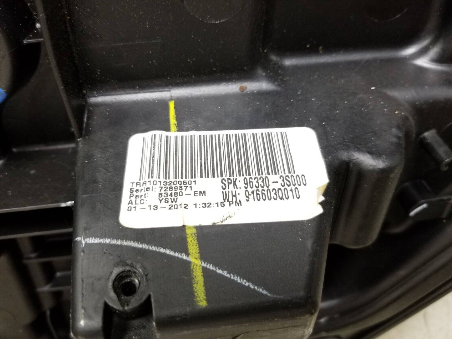 11-14 Hyundai Sonata Window Regulator Panel & Motor Rear Passenger Side Rh OEM