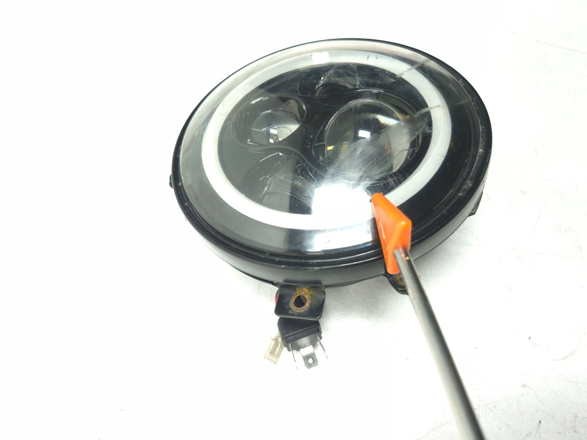 7" Led Projector Headlight W/halo Ring Drl Black Mounting Bucket Harley Davidson