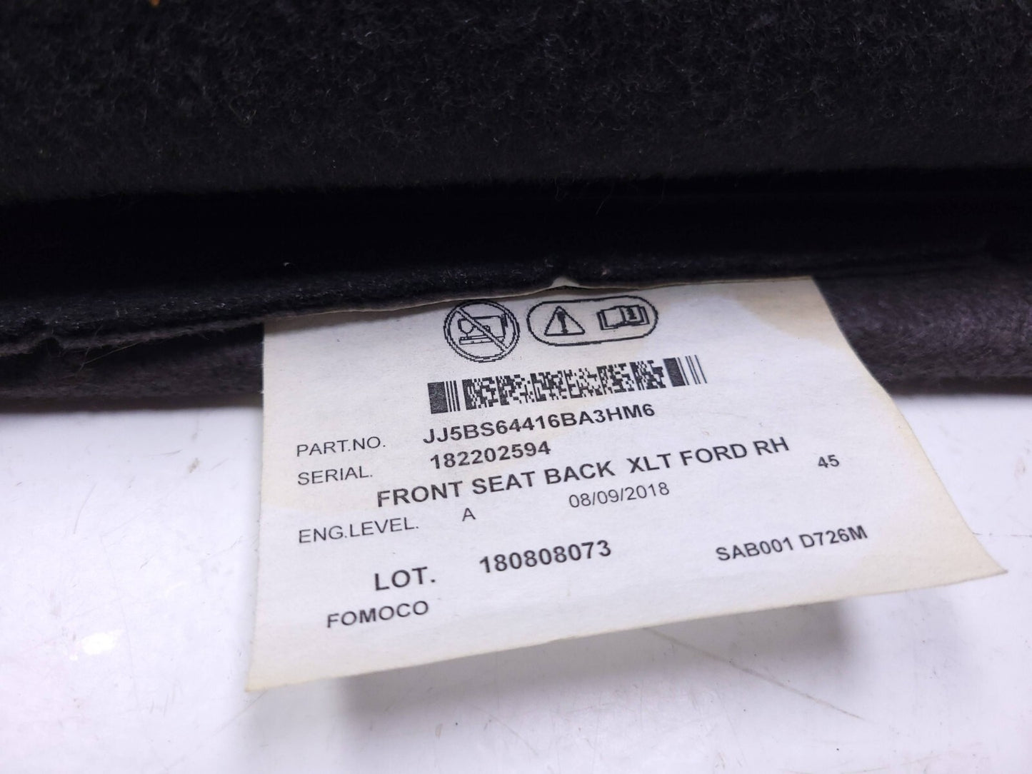 2018 Ford Escape Front Passenger Seat Backrest Upper Cushion OEM