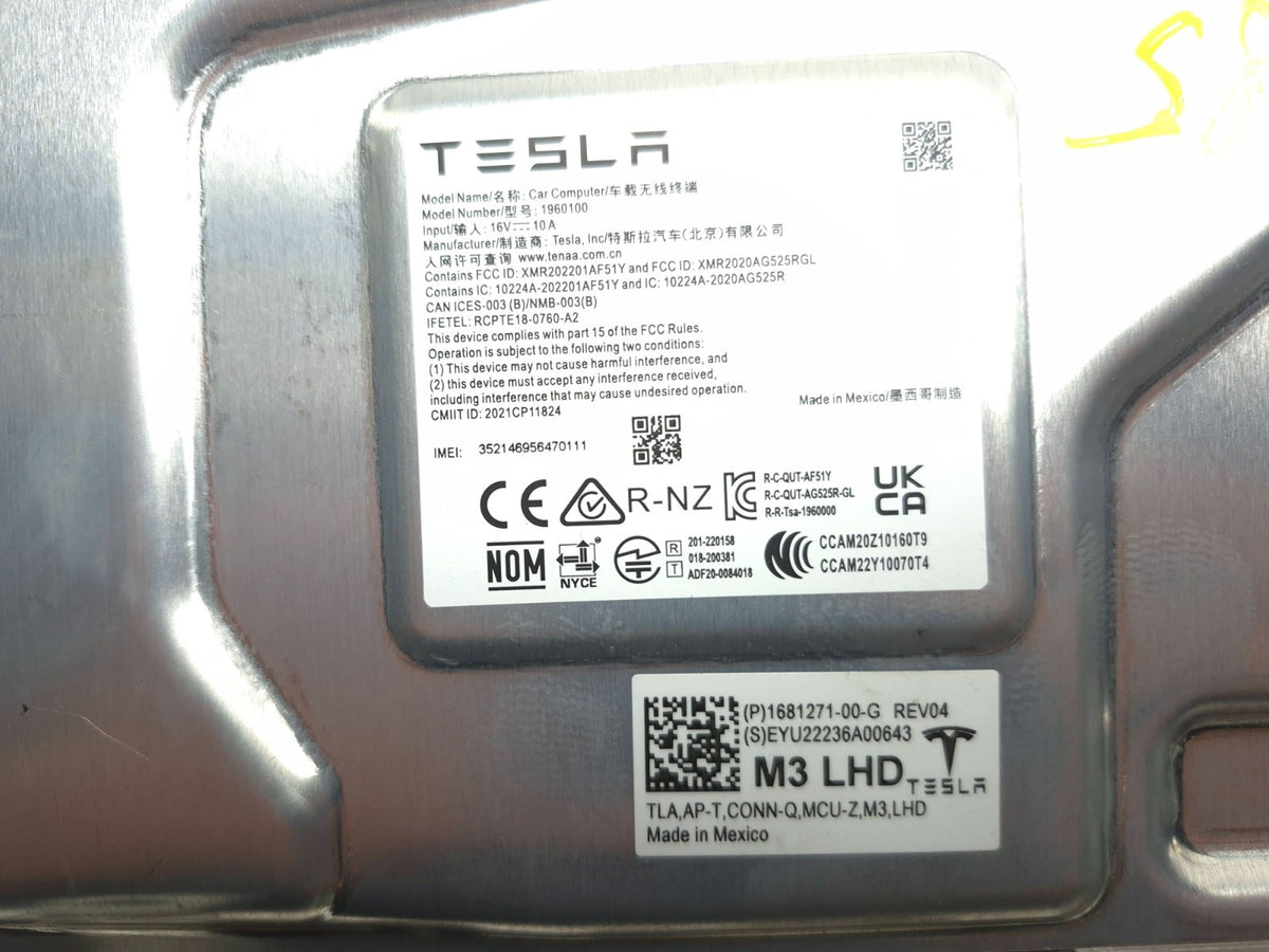 2022 2023 Tesla Model 3 Mcu Media Computer Control Module Unit Amd Ryzen OEM
