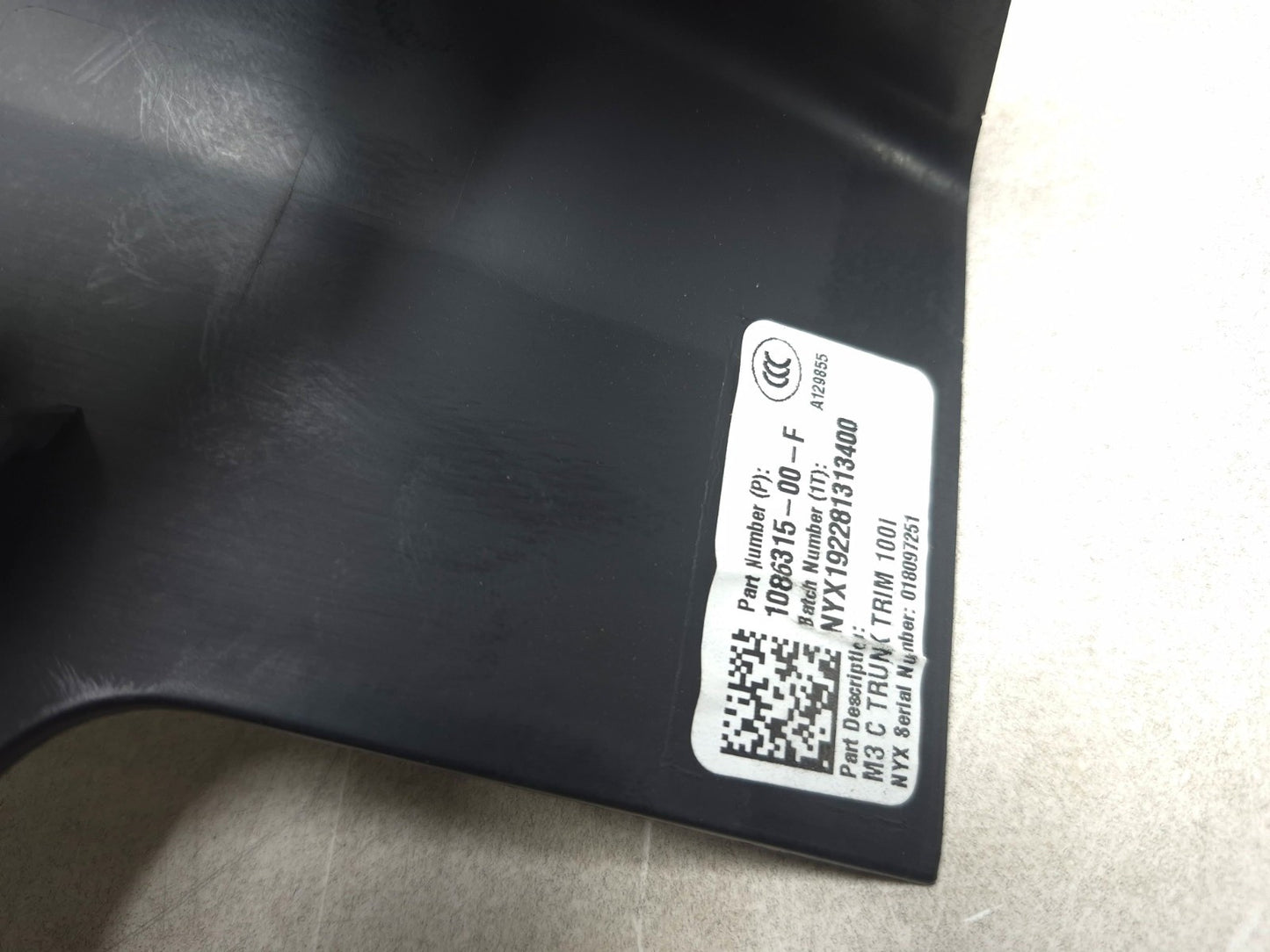 2019 Tesla Model 3 Rear Trunk Trim Skuff Plate OEM