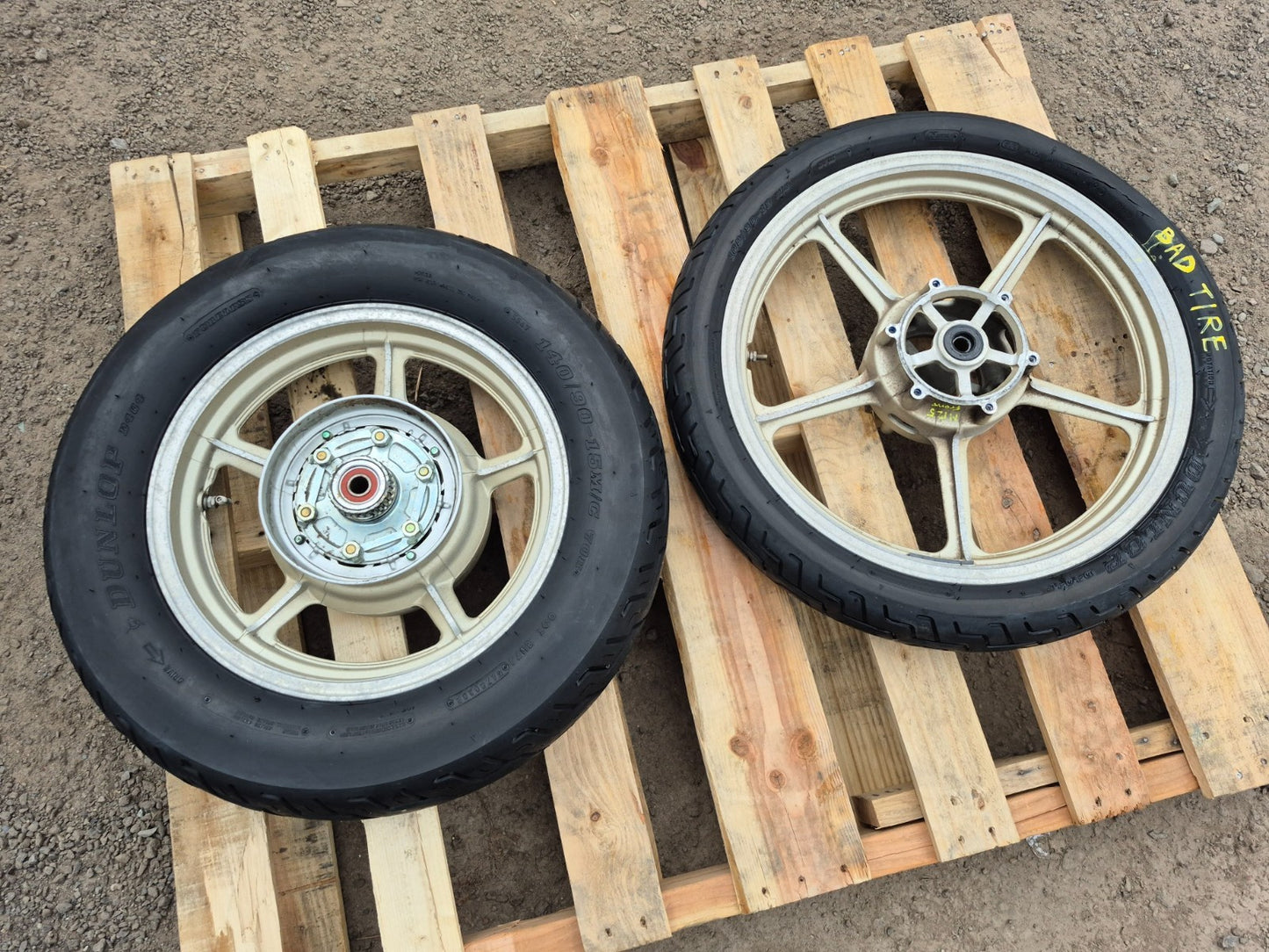 1993 Yamaha Xv750 Wheel Rim W/ Tire Front & Rear Pair R 19 R 15 OEM