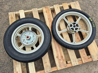 1993 Yamaha Xv750 Wheel Rim W/ Tire Front & Rear Pair R 19 R 15 OEM