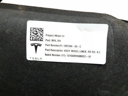 2021 Tesla Model 3 Rear Fender Wheel Liner Splash Guard 4pcs OEM