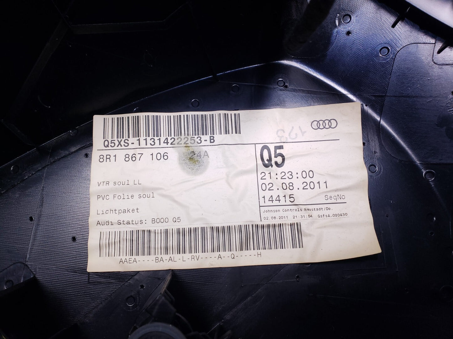 2012 Audi Q5 Front Passenger Door Panel OEM