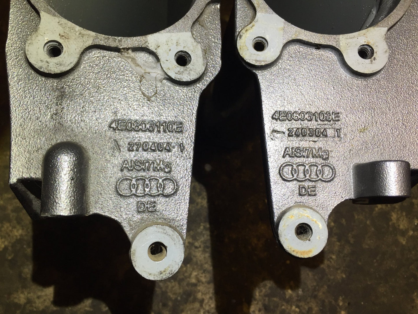 04-09 Audi A8 Front Left & Right Chassis Leg Extension Beam Absorber Pair OEM