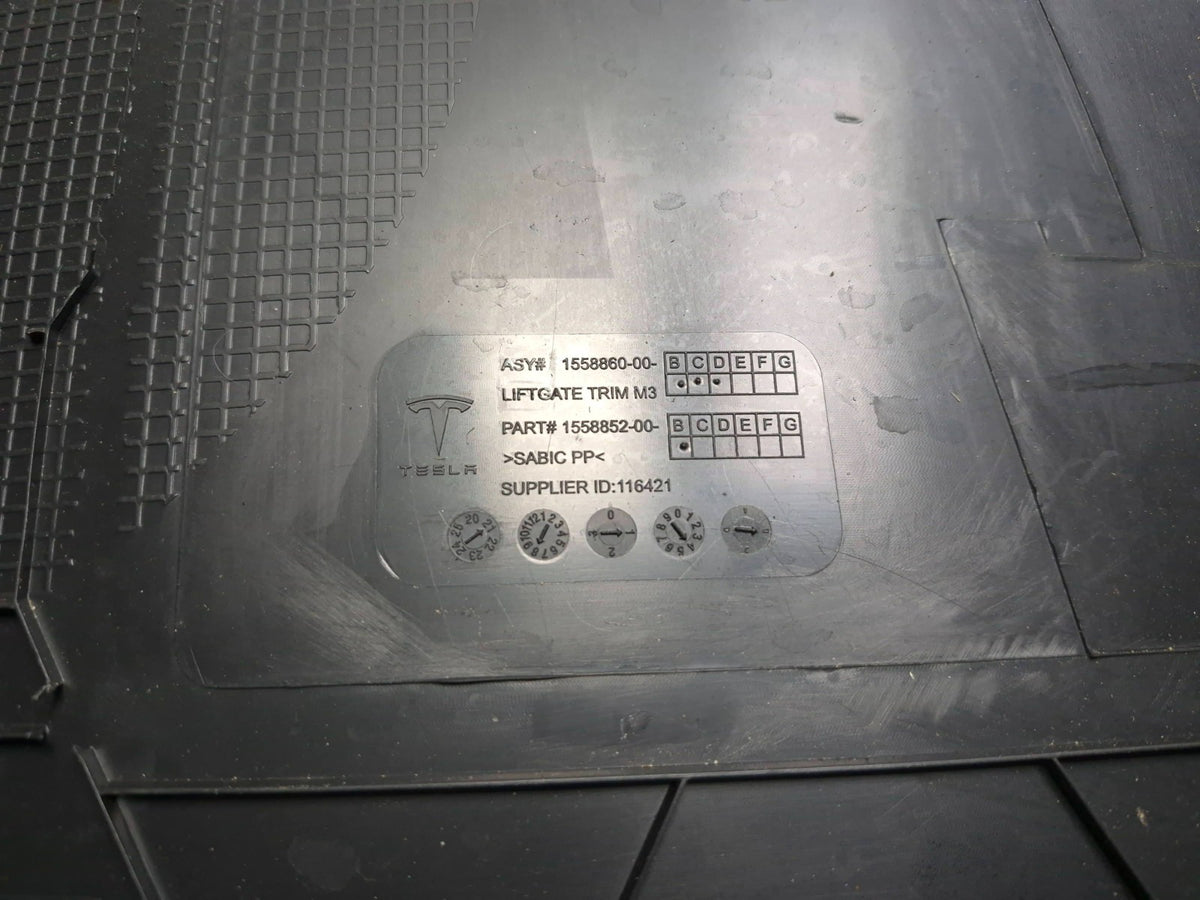 2021 Tesla Model 3 Tailgate Trunk Lid Panel Cover Trim OEM