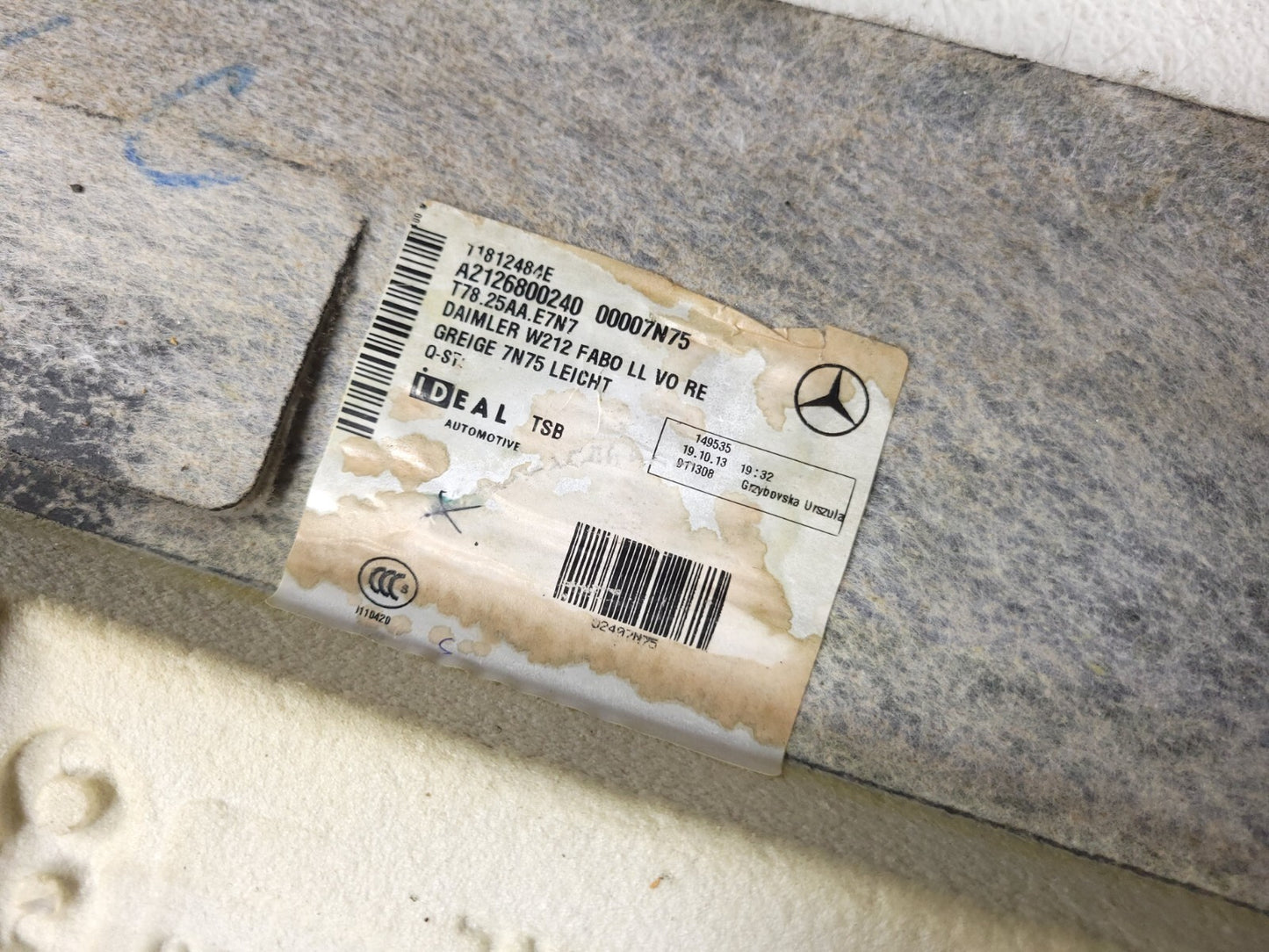 2014 Mercedes E350 Front Passenger Floor Carpet Cover OEM