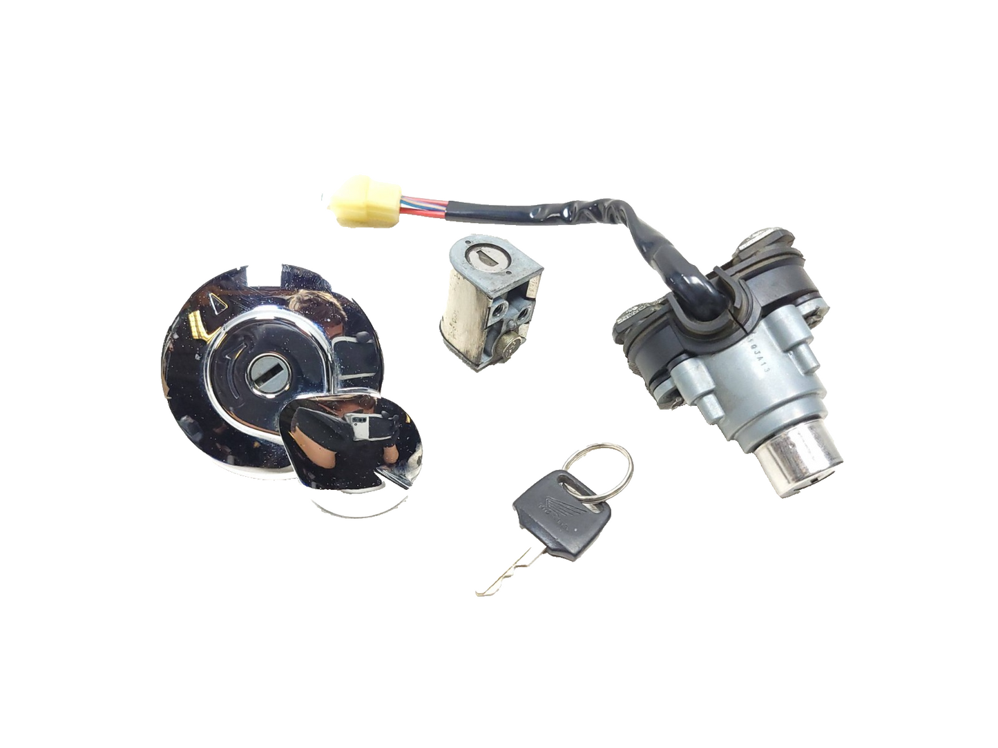 2002 Honda Magna Vf 750c Ignition Lock Set & Fuel Lock Cap & Hanlebar Lock OEM