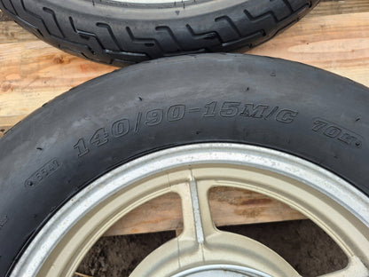 1993 Yamaha Xv750 Wheel Rim W/ Tire Front & Rear Pair R 19 R 15 OEM