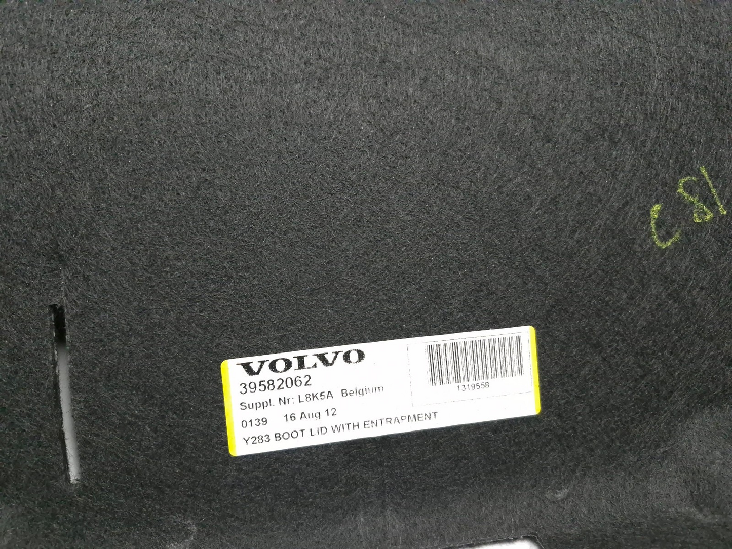 2013 Volvo S60 Rear Trunk Deck Lid Trim Panel OEM 39582062