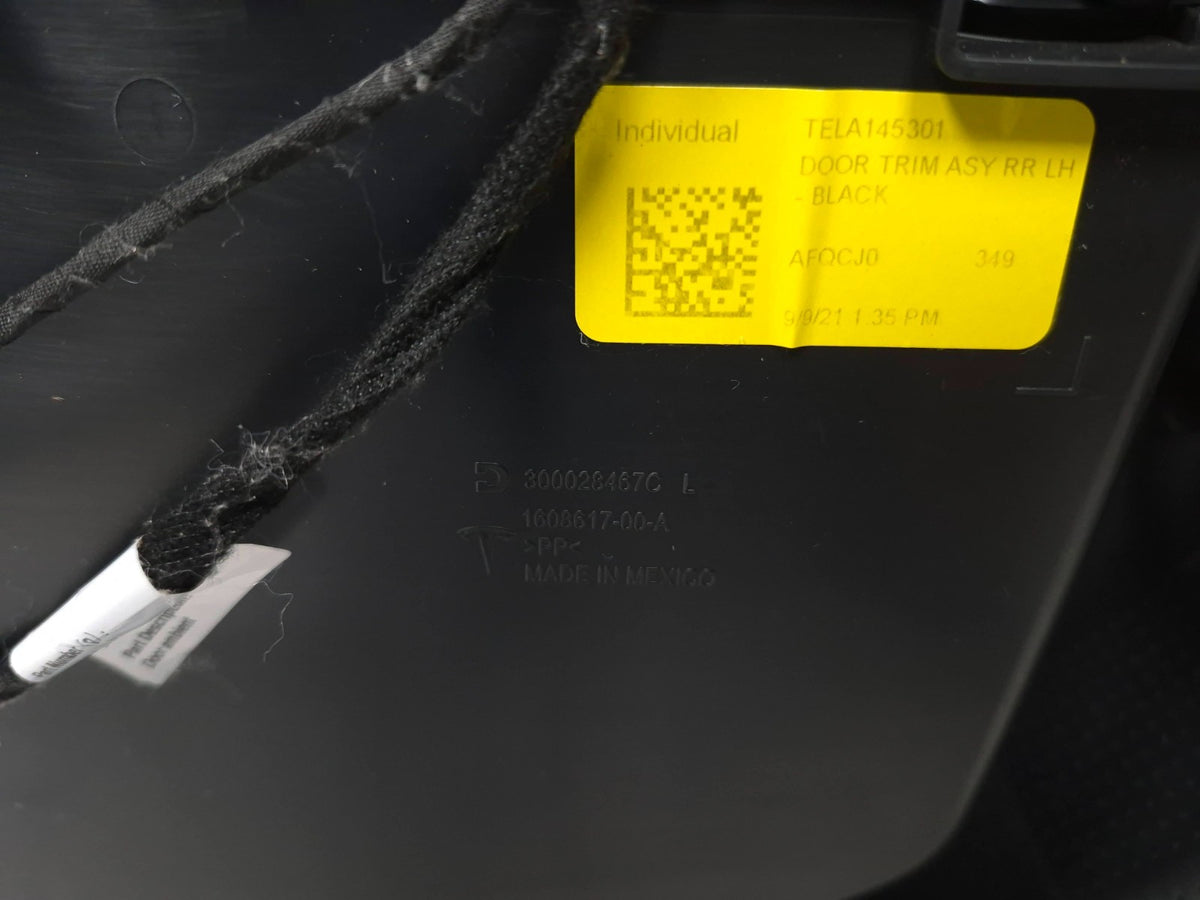 2021 Tesla Model 3 Rear Door Panel Trim Driver Side Left OEM