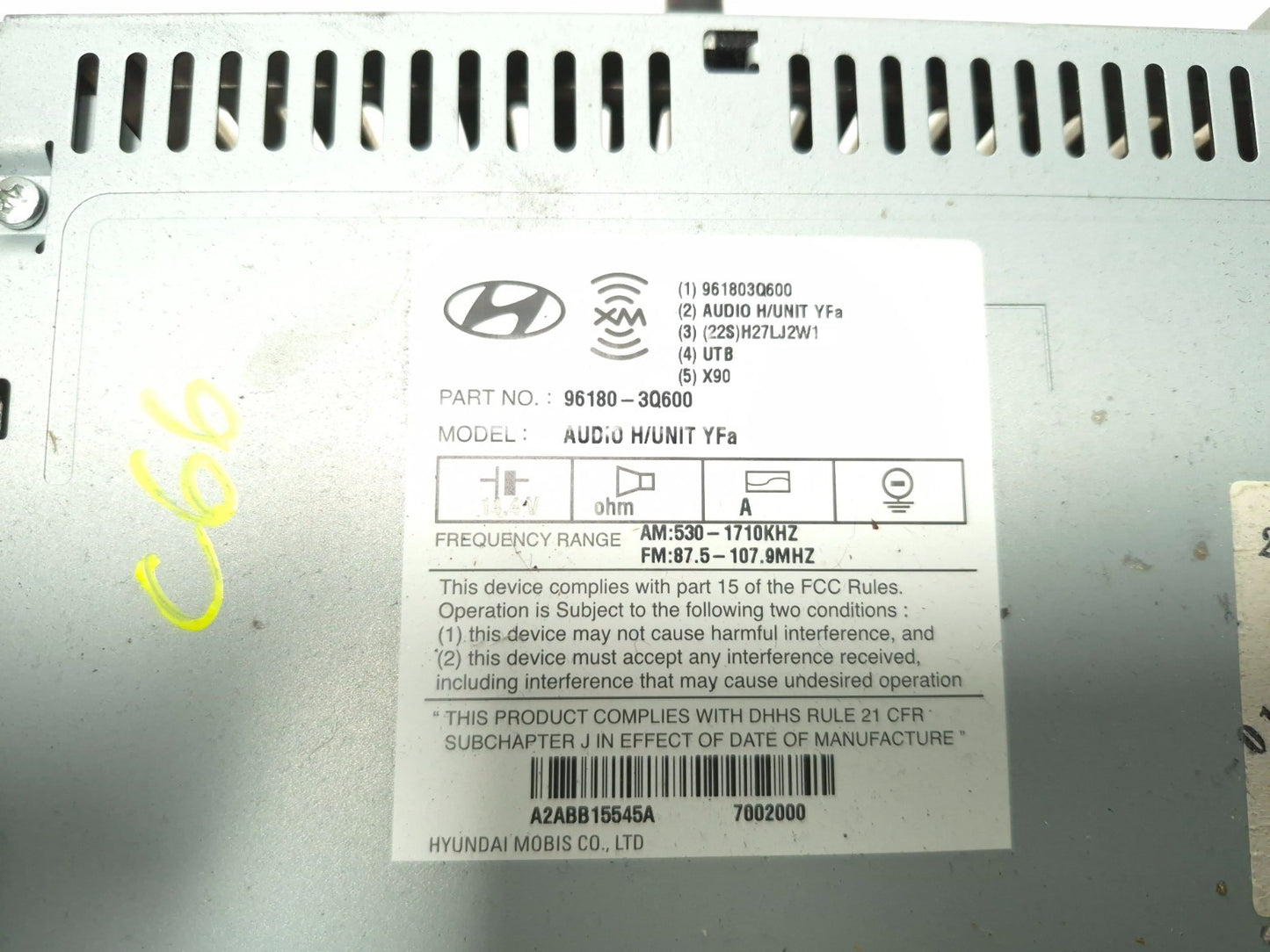 2012 Hyundai Sonata Radio Am/fm Cd Player 96180-3q600 OEM