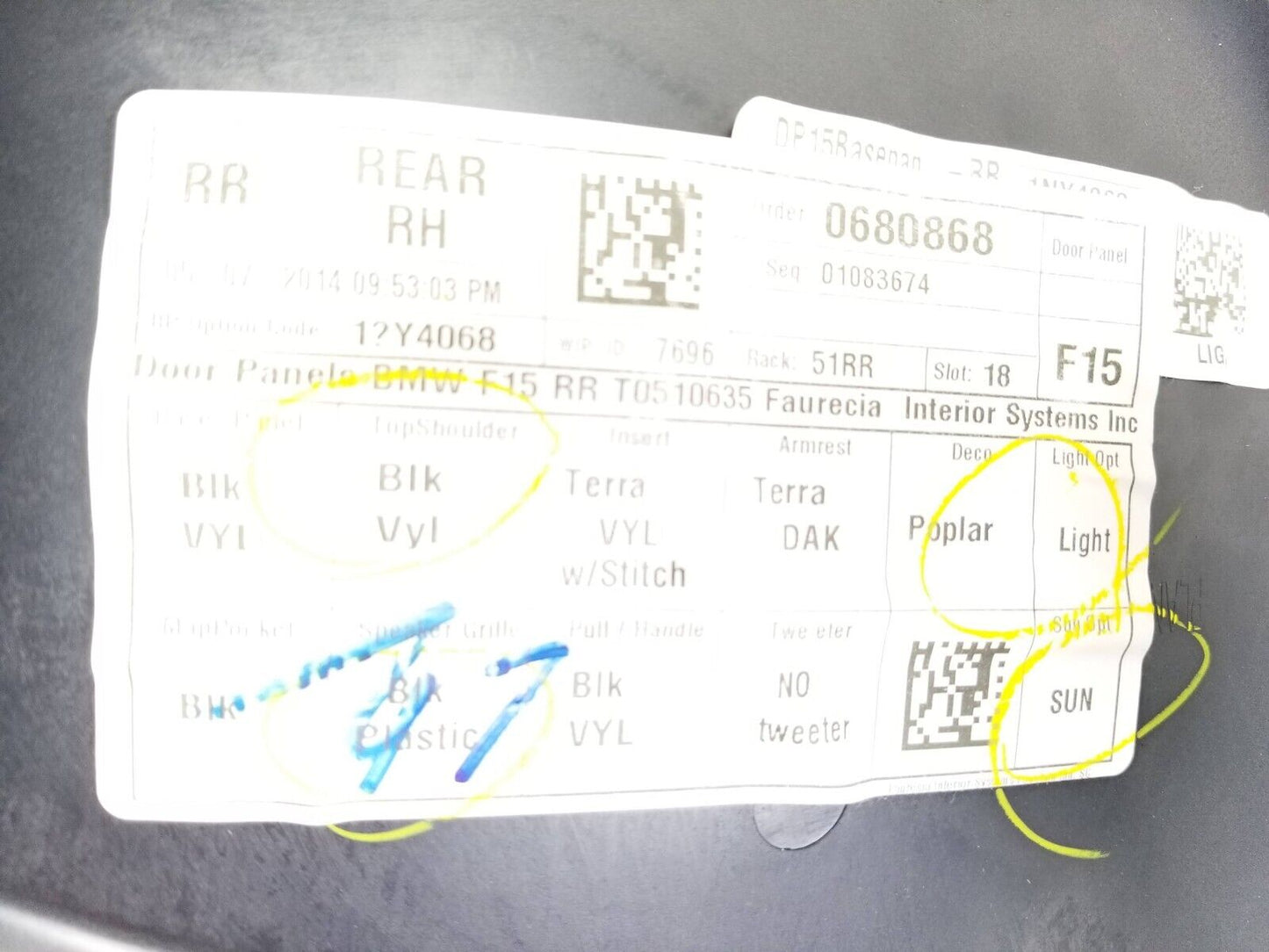 14-18 BMW X5 Door Panel Trim Rear Passenger Side Right OEM 89k Miles✅ Dakota