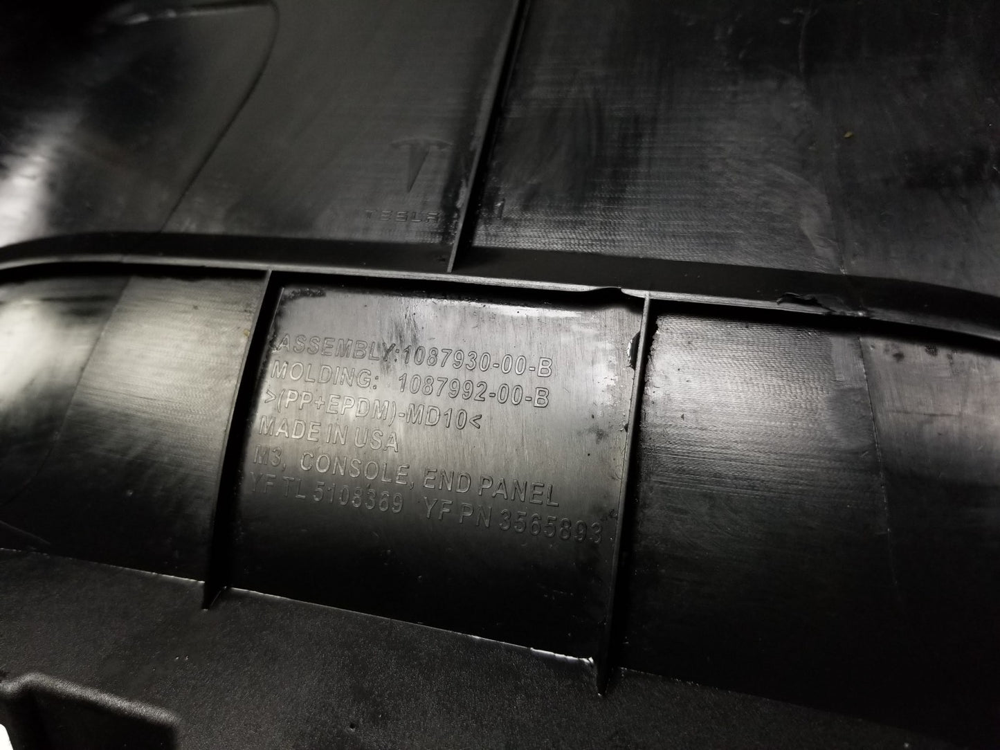 2021 Tesla Model 3 Center Console Back End Cover Trim OEM