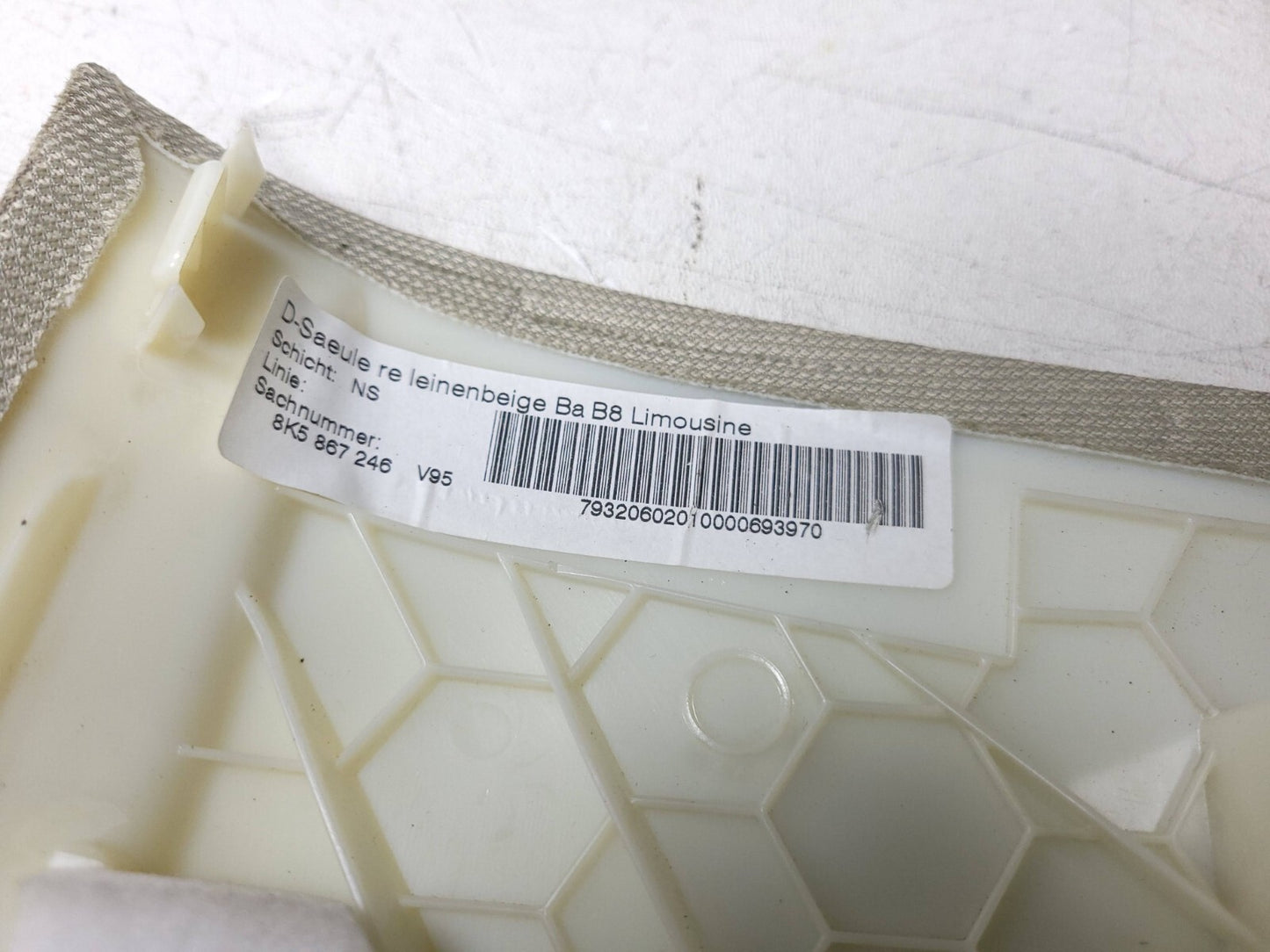 2009 - 2016 Audi A4 S4 Sedan Upper C & D Pillar Trim W/ Seat Belt Guide OEM