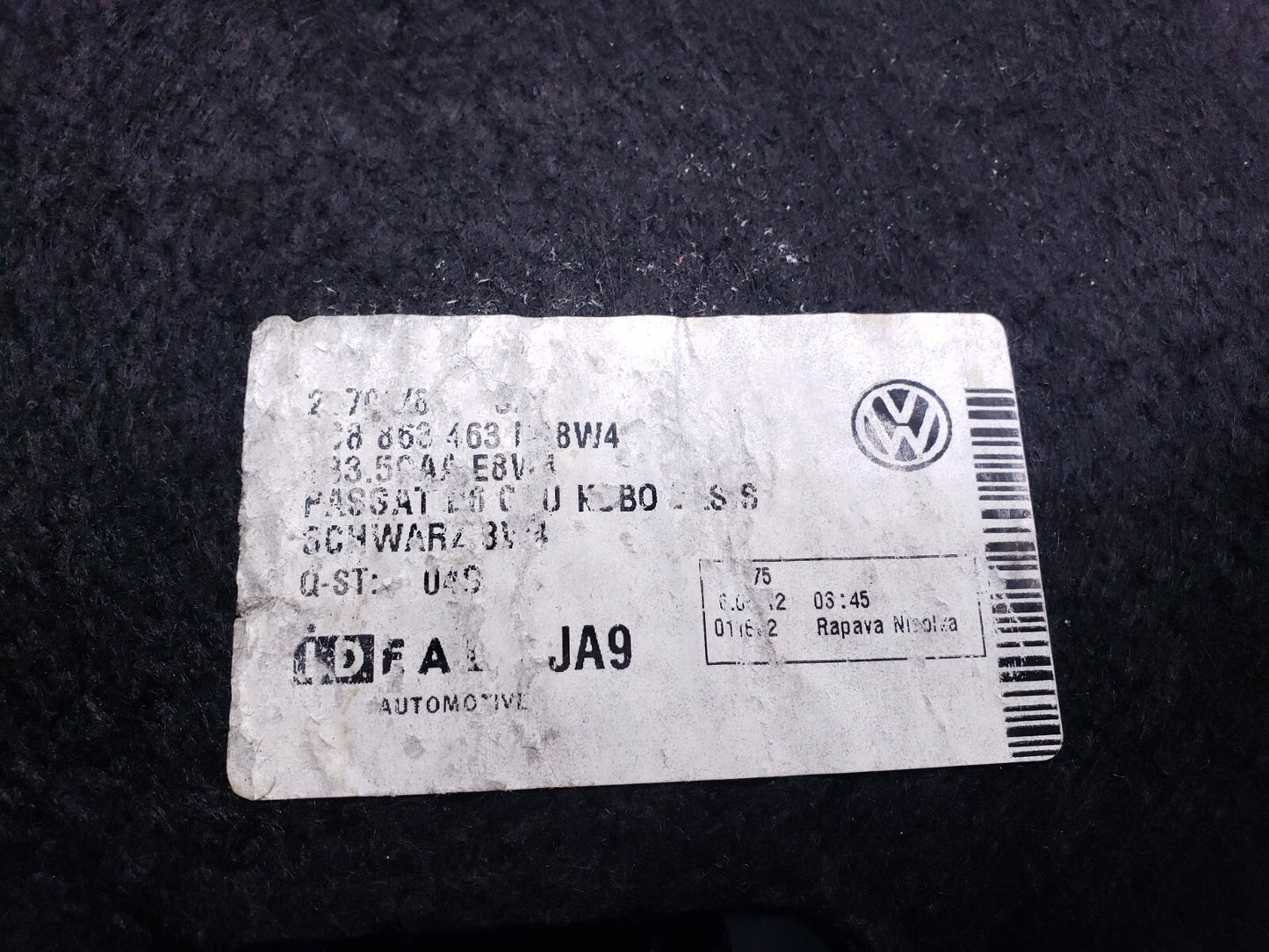 2013 Volkswagen Cc Trunk Floor Carpet Spare Tire Cover OEM