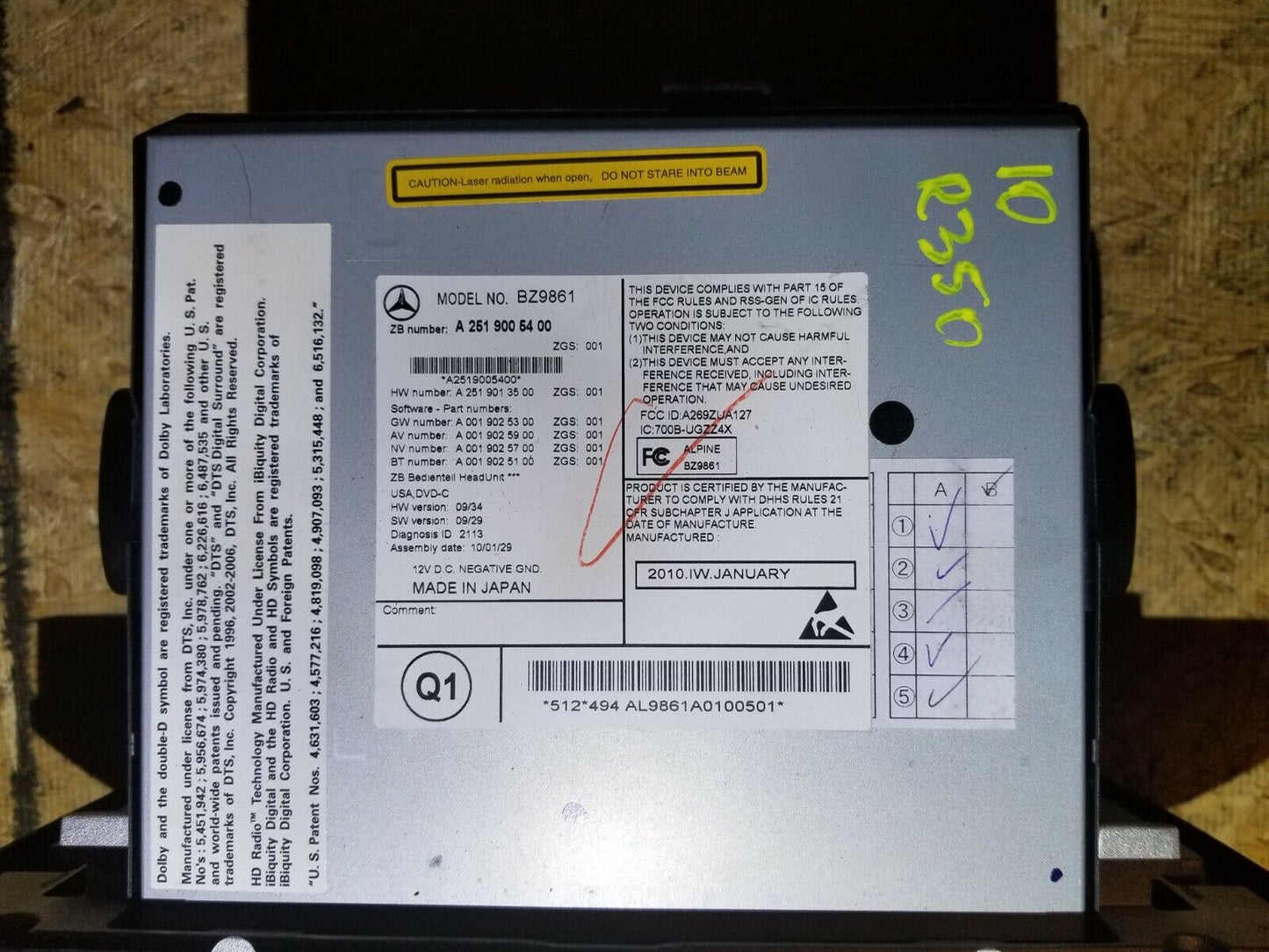 07 08 09 10 Mercedes-benz R350 Head Unit Command Navigation Radio Cd Player OEM