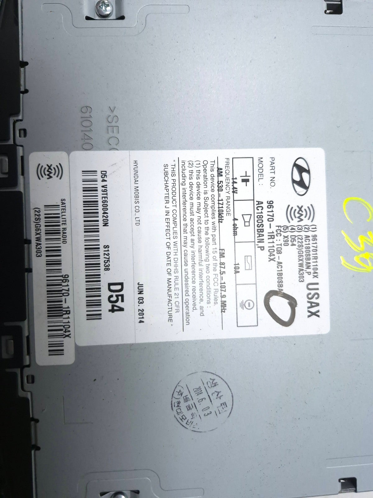 2014 Hyundai Accent AM FM Radio Xm Cd Mp3 Player OEM