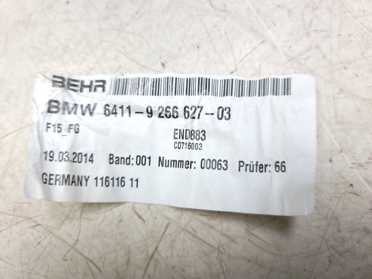 2014 - 2018 BMW X5 F15 Center Console Heater Blower Motor & Housing OEM
