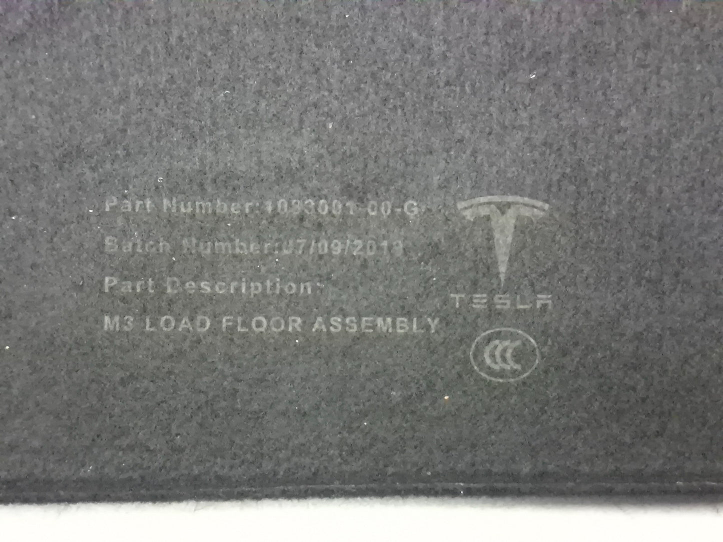 2019 Tesla Model 3 Rear Trunk Floor Carpet Panel  OEM